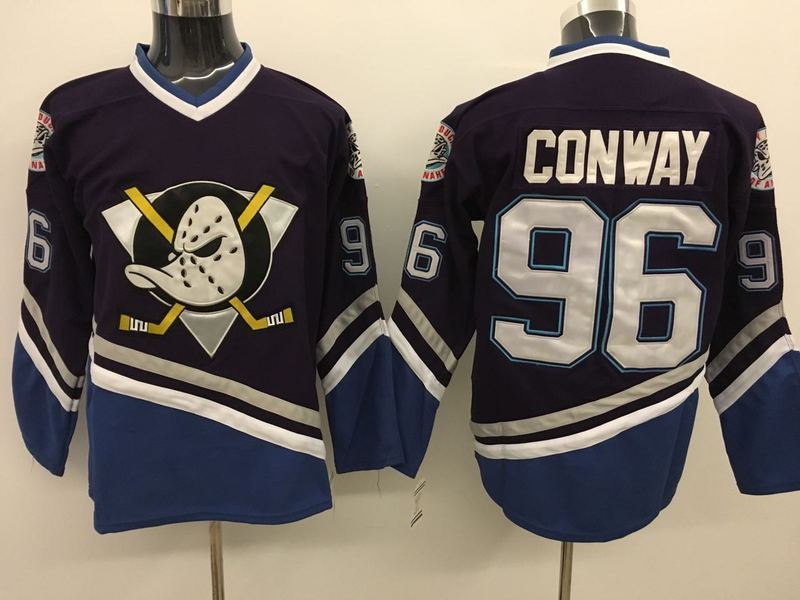 Anaheim Ducks 96 Charlie Conway Movie Purple Throwback Ice Hockey Jerseys