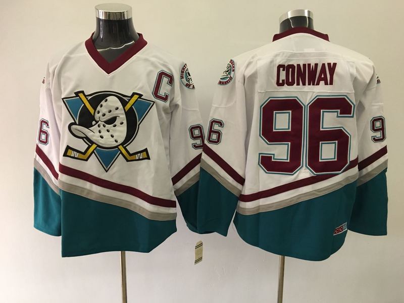 Anaheim Ducks 96 Charlie Conway Movie White Throwback Ice Hockey Jerseys