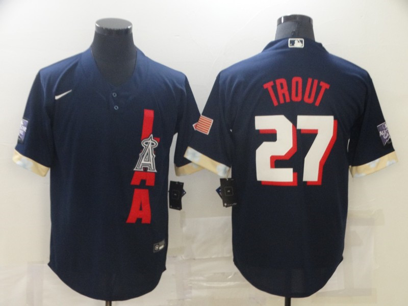 Angels 27 Mike Trout Navy Nike 2021 MLB All Star Cool Base Jersey