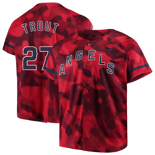 Angels 27 Mike Trout Red Camo Fashion Jersey