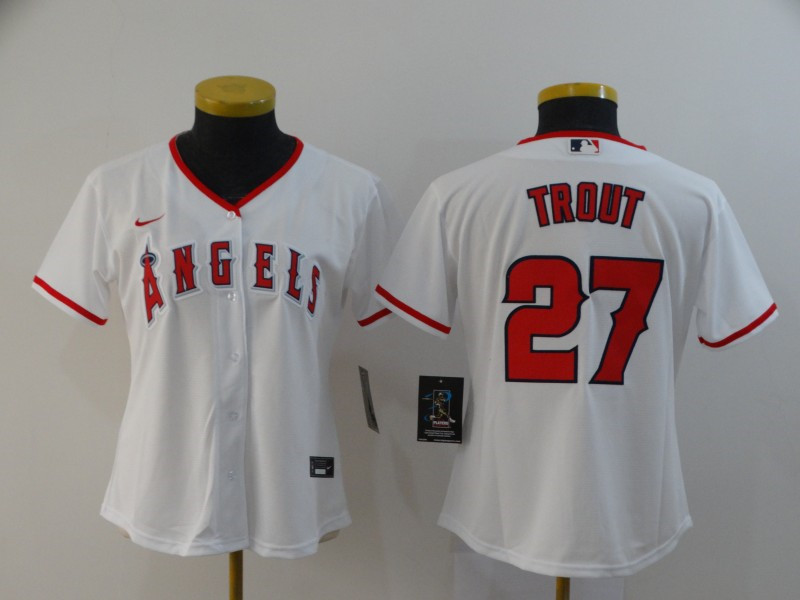Angels 27 Mike Trout White Women 2020 Nike Cool Base Jersey