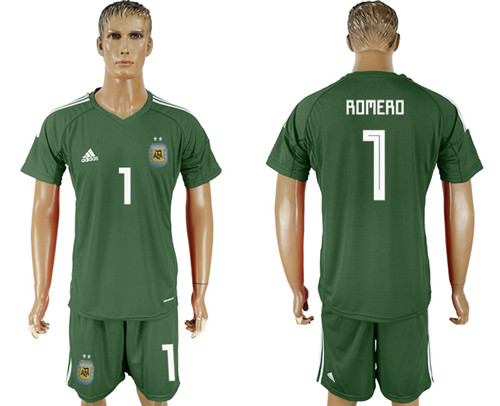 Argentina 1 ROMERO Army Green Goalkeeper 2018 FIFA World Cup Soccer Jersey