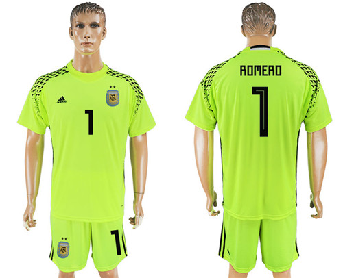 Argentina 1 ROMERO Fluorescent Green Goalkeeper 2018 FIFA World Cup Soccer Jersey