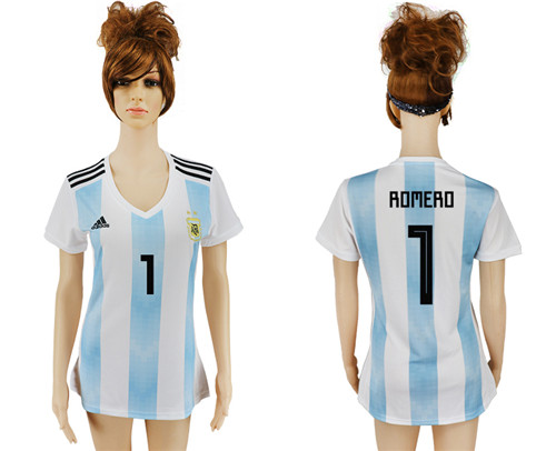 Argentina 1 ROMERO Home Women 2018 FIFA World Cup Soccer Jersey