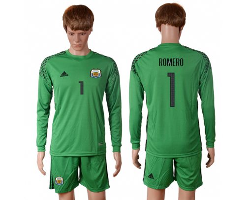 Argentina 1 Romero Green Goalkeeper Long Sleeves Soccer Country Jersey
