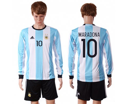 Argentina 10 Maradona Home Long Sleeves Soccer Country Jersey