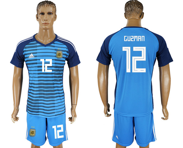 Argentina 12 GUZMAN Lake Blue Goalkeeper 2018 FIFA World Cup Soccer Jersey