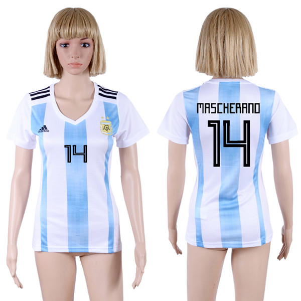 Argentina 14 MASCHERANO Home Women 2018 FIFA World Cup Soccer Jersey