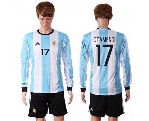 Argentina 17 Otamendi Home Long Sleeves Soccer Country Jersey