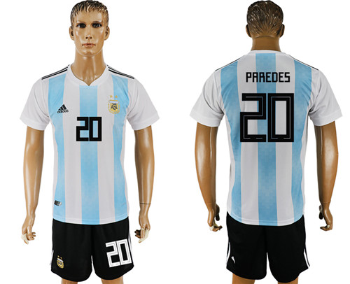 Argentina 20 PAREDES Home 2018 FIFA World Cup Soccer Jersey