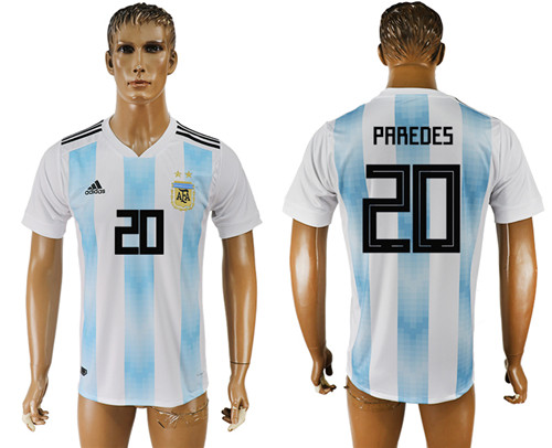 Argentina 20 PAREDES Home 2018 FIFA World Cup Thailand Soccer Jersey