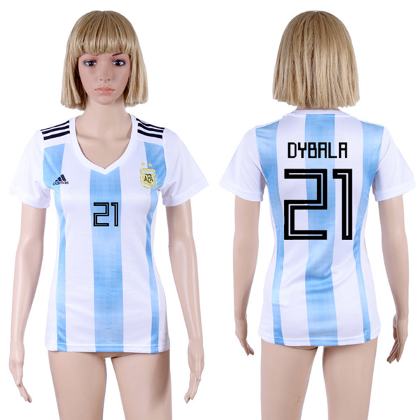 Argentina 21 DYBALA Home Women 2018 FIFA World Cup Soccer Jersey