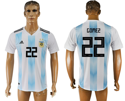 Argentina 22 GOMEZ Home 2018 FIFA World Cup Thailand Soccer Jersey