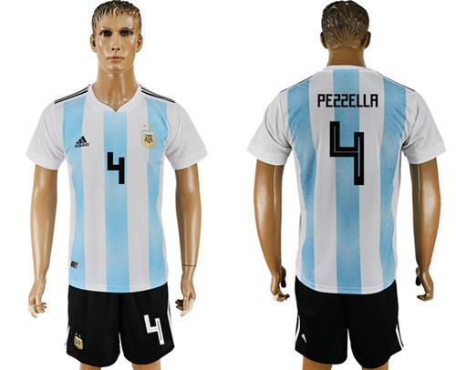 Argentina 4 PEZZELLA Home 2018 FIFA World Cup Soccer Jersey