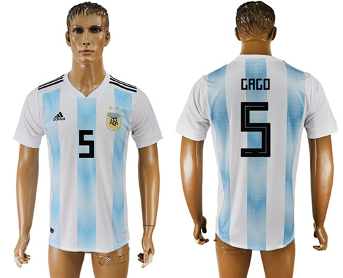 Argentina 5 GAGO Home 2018 FIFA World Cup Thailand Soccer Jersey