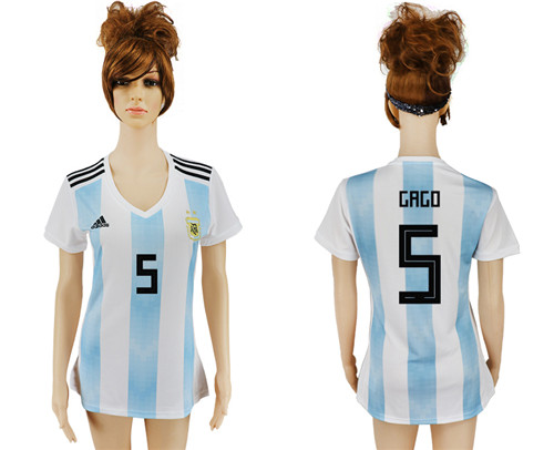 Argentina 5 GAGO Home Women 2018 FIFA World Cup Soccer Jersey