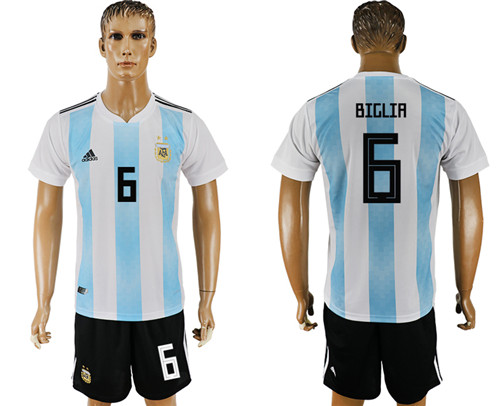 Argentina 6 BIGLIA Home 2018 FIFA World Cup Soccer Jersey