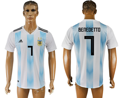 Argentina 7 BENEDETTO Home 2018 FIFA World Cup Thailand Soccer Jersey