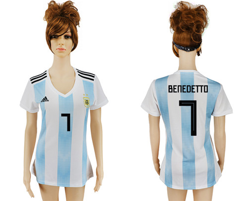 Argentina 7 BENEDETTO Home Women 2018 FIFA World Cup Soccer Jersey
