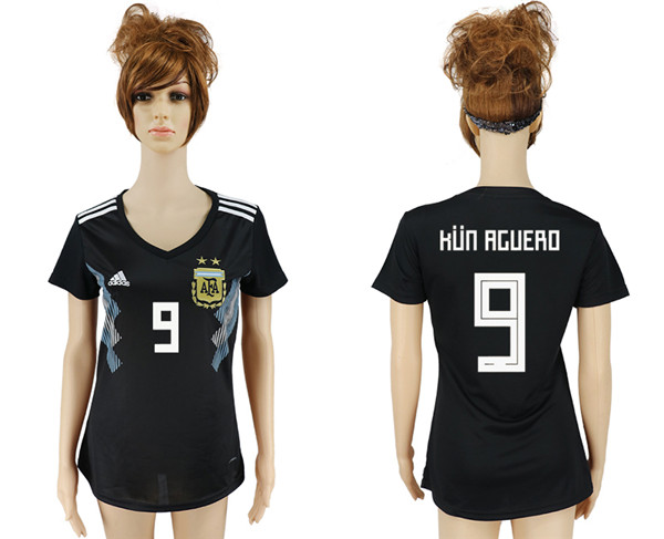 Argentina 9 KUN AGUERO Away Women 2018 FIFA World Cup Soccer Jersey