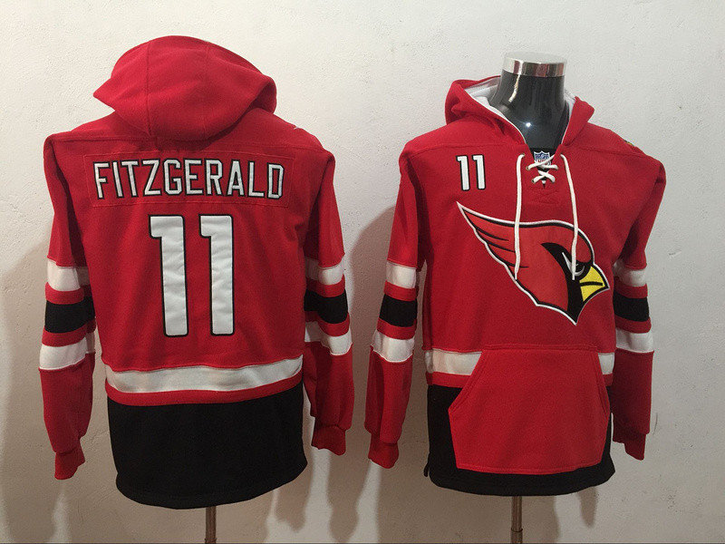 Arizona Cardinals 11 Larry Fitzgerald Red All Stitched Hooded Sweatshirt