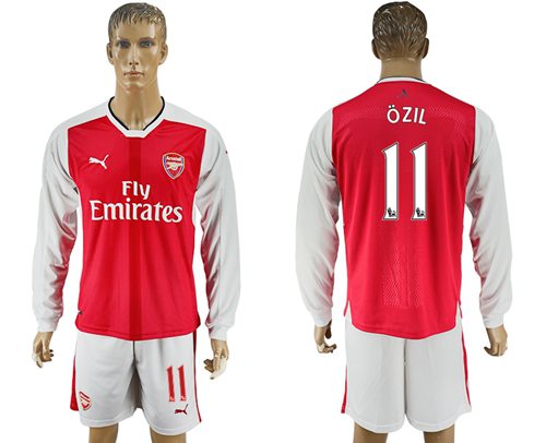 Arsenal 11 Ozil Red Home Long Sleeves Soccer Club Jersey
