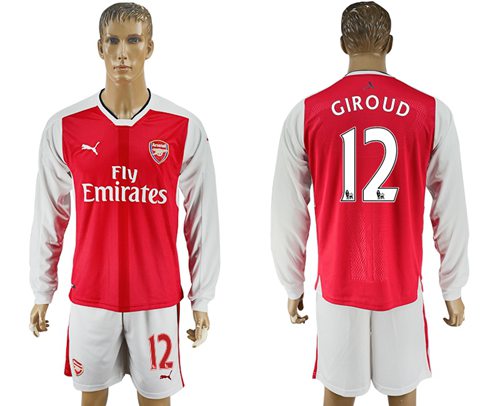 Arsenal 12 Giroud Red Home Long Sleeves Soccer Club Jersey