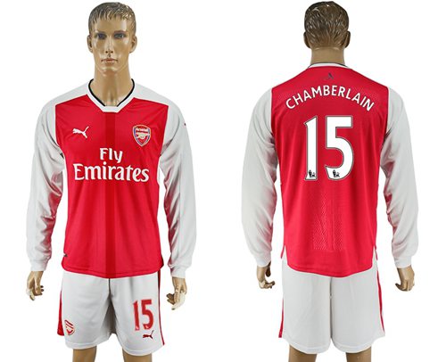 Arsenal 15 Chamberlain Red Home Long Sleeves Soccer Club Jersey
