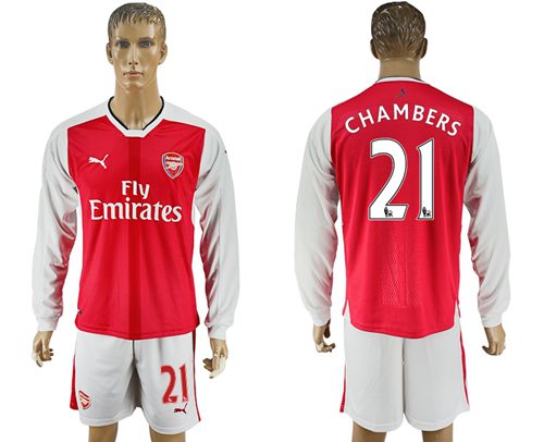 Arsenal 21 Chambers Red Home Long Sleeves Soccer Club Jersey