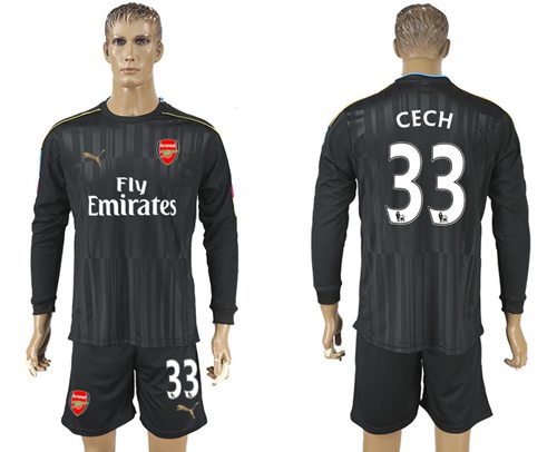 Arsenal 33 Cech Black Long Sleeves Goalkeeper Soccer Country Jersey