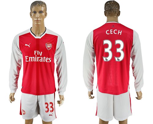 Arsenal 33 Cech Red Home Long Sleeves Soccer Club Jersey