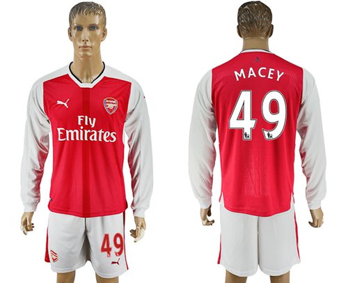 Arsenal 49 Macey Red Home Long Sleeves Soccer Club Jersey
