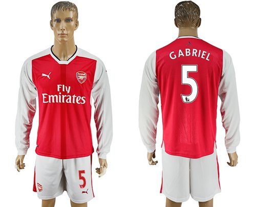 Arsenal 5 Gabriel Red Home Long Sleeves Soccer Club Jersey
