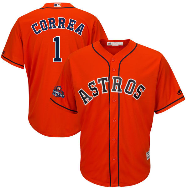 Astros 1 Carlos Correa Orange 2017 World Series Champions Cool Base Player Jersey