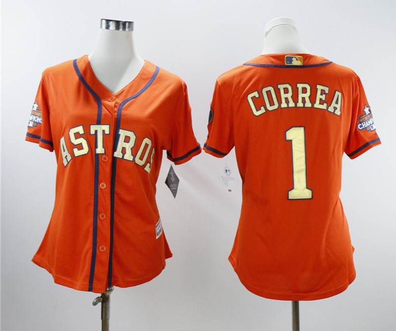 Astros 1 Carlos Correa Orange Women 2018 Gold Program Cool Base Jersey