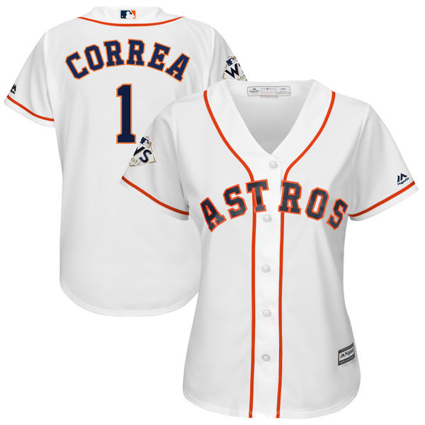 Astros 1 Carlos Correa White Women 2017 World Series Bound Cool Base Player Jersey