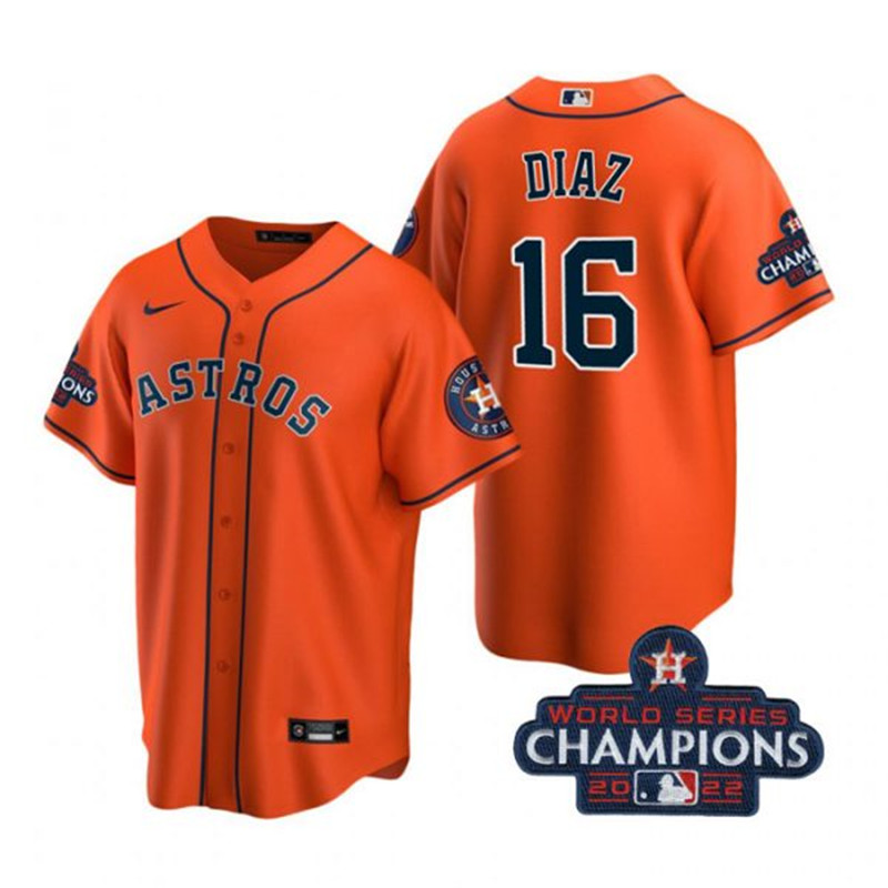 Astros 16 Aledmys Diaz Orange 2022 World Series Champions Cool Base Jersey