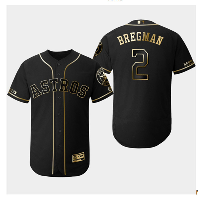 Astros 2 Alex Bregman Black Gold Flexbase Jersey