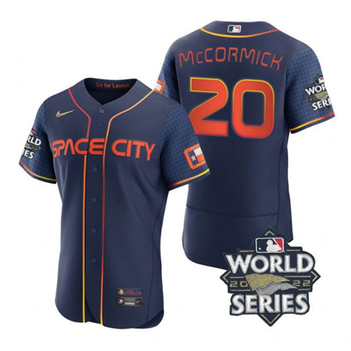 Astros 20 Chas Mccormick Navy Nike 2022 World Series City Connect Flexbase Jersey