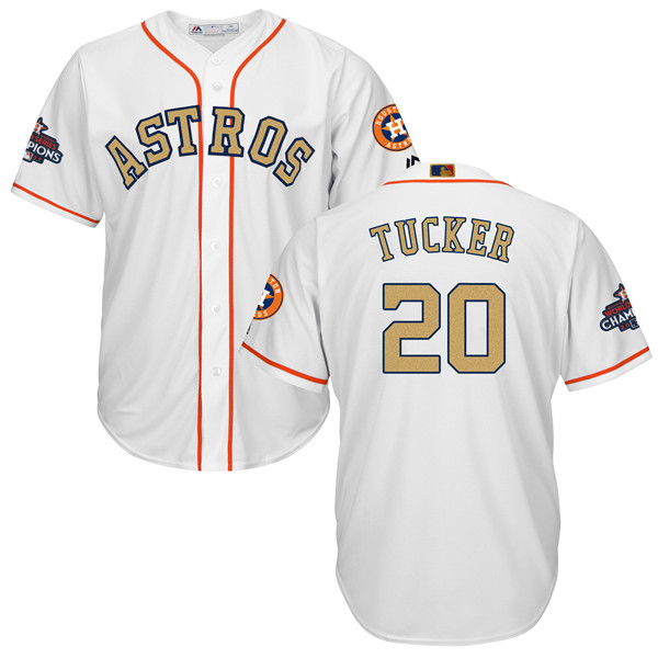 Astros 20 Preston Tucker White 2018 Gold Program Cool Base Jersey
