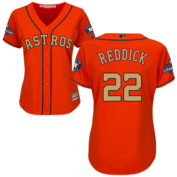 Astros 22 Josh Reddick Orange Women 2018 Gold Program Cool Base Jersey