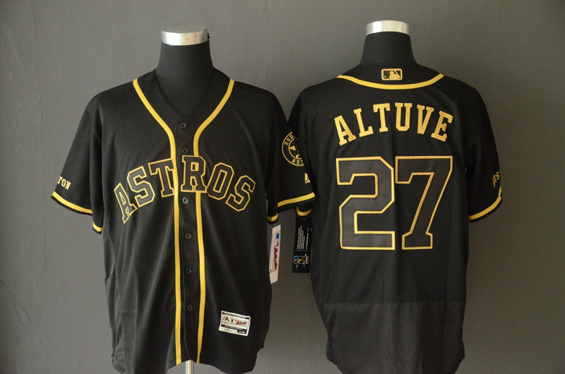 Astros 27 Jose Altuve Black Gold Flexbase Jersey