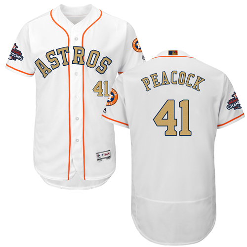 Astros 41 Brad Peacock White 2018 Gold Program Flexbase Jersey