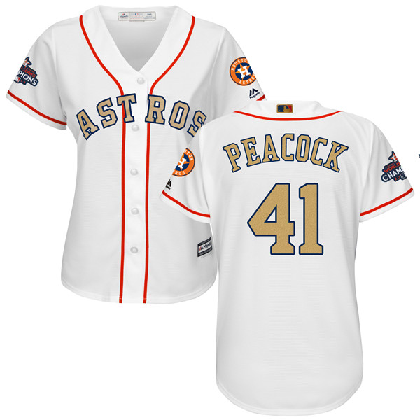 Astros 41 Brad Peacock White Women 2018 Gold Program Cool Base Jersey