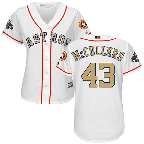 Astros 43 Lance McCullers White Women 2018 Gold Program Cool Base Jersey