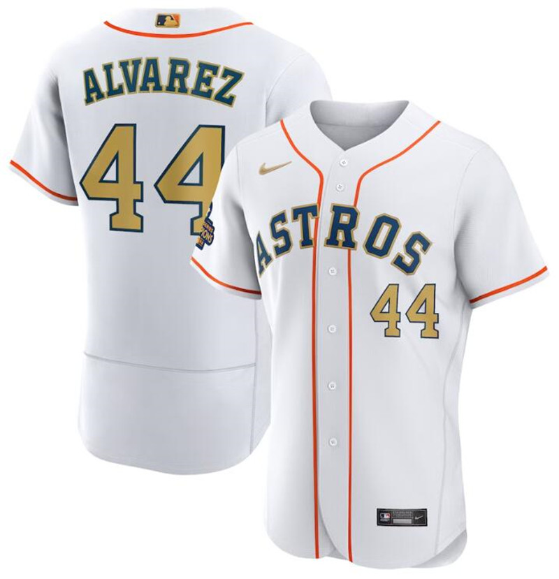 Astros 44 Yordan Alvarez White Gold Nike 2023 Gold Collection Flexbase Jersey