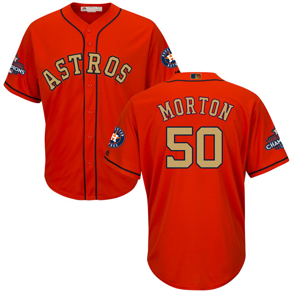 Astros 50 Charlie Morton Orange 2018 Gold Program Cool Base Jersey