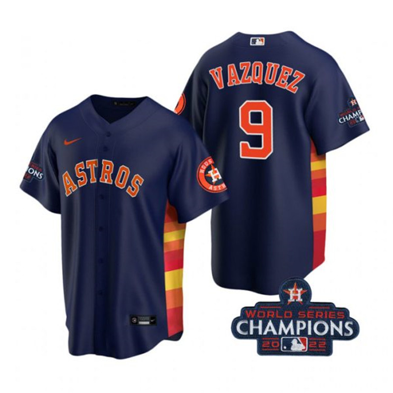 Astros 9 Christian Vazquez Navy 2022 World Series Champions Cool Base Jersey