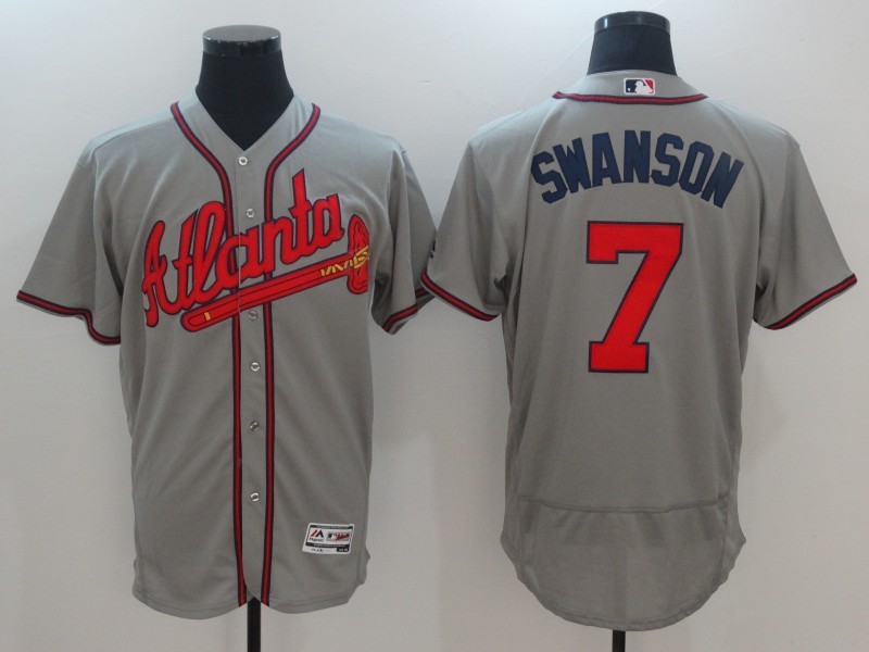 Atlanta Braves 7 Dansby Swanson Grey Flexbase Authentic Collection Stitched MLB Jersey
