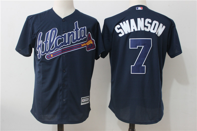 Atlanta Braves 7 Dansby Swanson Navy Blue Flexbase Authentic Collection Stitched MLB Jersey